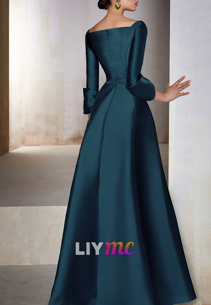 V-Neck Long Sleeves Satin Mother of Bride Dress