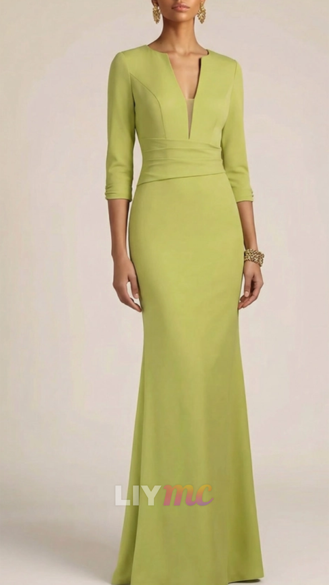 V-Neck Long Sleeves Sleek Mermaid Evening Dress