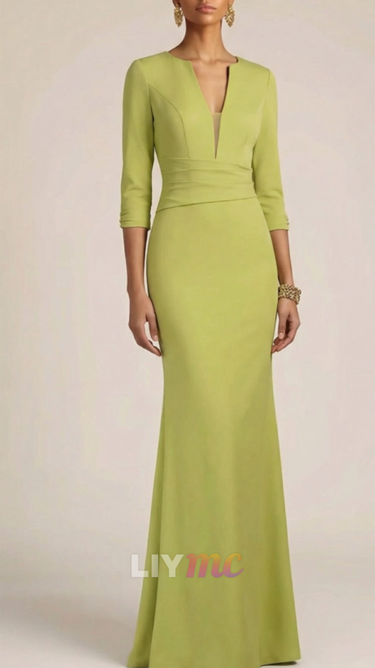 V-Neck Long Sleeves Sleek Mermaid Evening Dress
