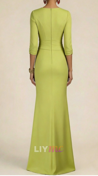 V-Neck Long Sleeves Sleek Mermaid Evening Dress