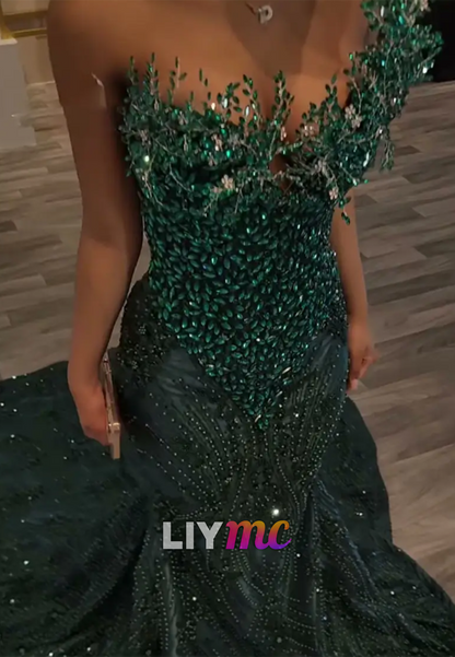 V-Neck Rhinestones Beaded Embroidery Mermaid Prom Dress