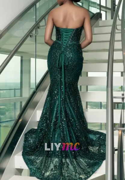 V-Neck Rhinestones Beaded Embroidery Mermaid Prom Dress