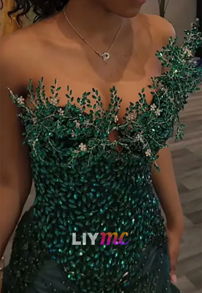V-Neck Rhinestones Beaded Embroidery Mermaid Prom Dress
