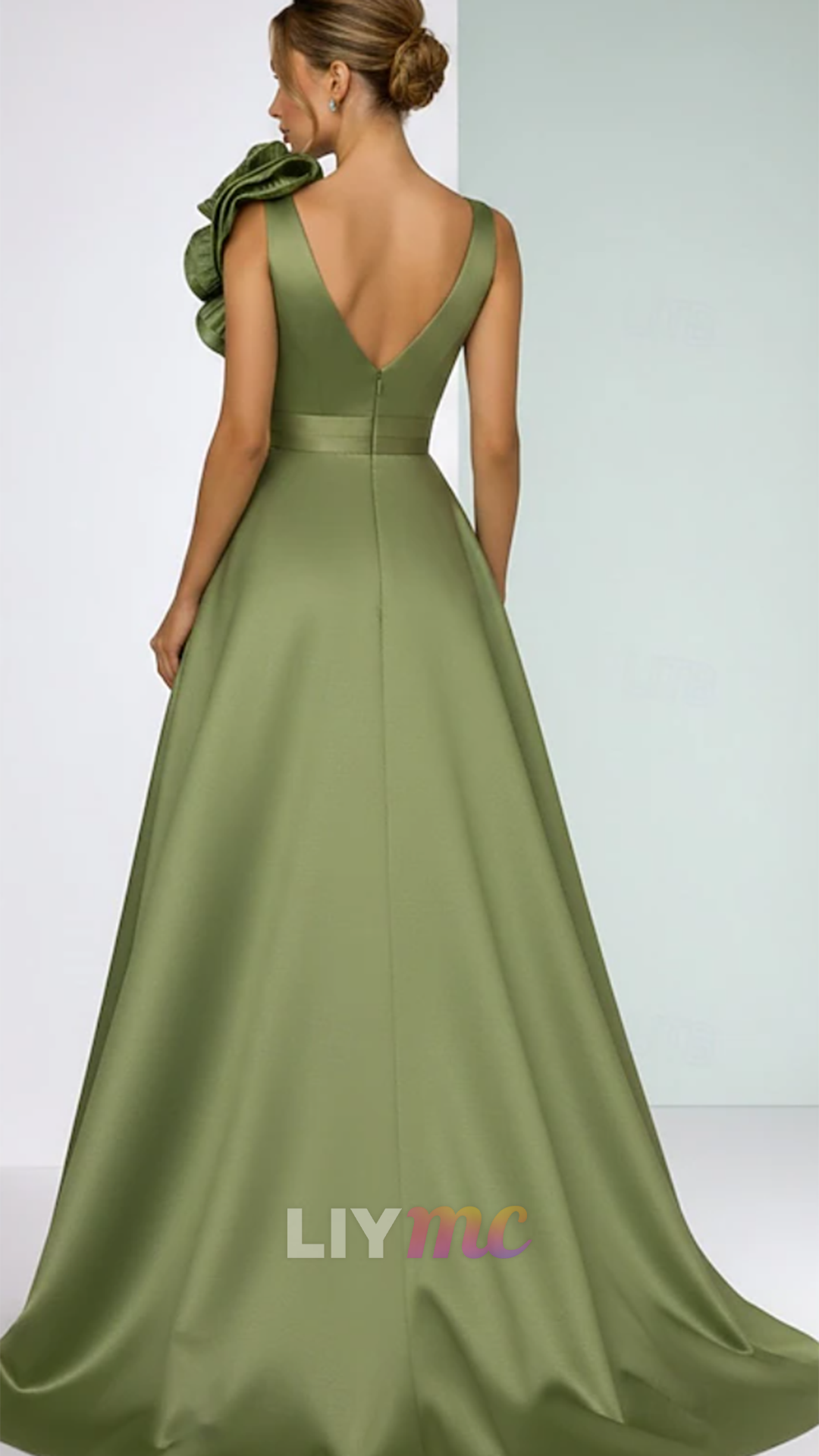 V-Neck Sequins Appliques Satin Mother of Bride Dress