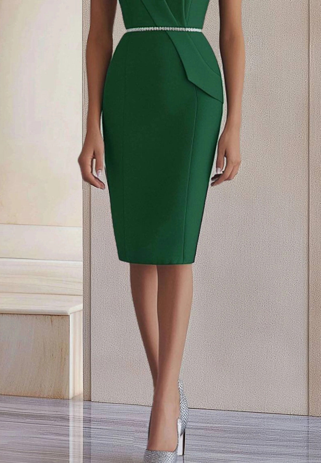 V-Neck Short Sleeves Sheath Knee-Length Blazer Dress
