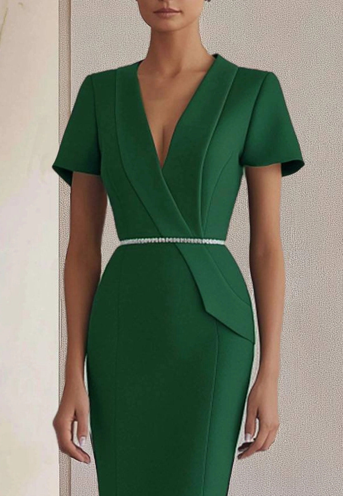 V-Neck Short Sleeves Sheath Knee-Length Blazer Dress