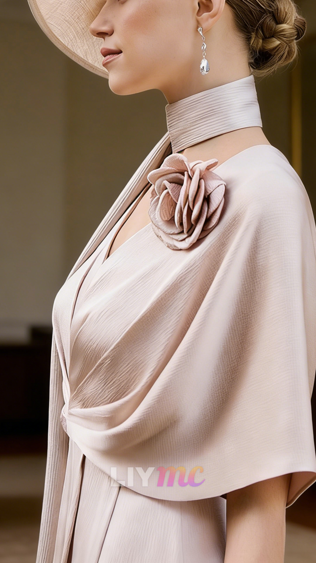 V-Neck Sleek Short Sleeves Satin Mother of Bride Jumpsuits