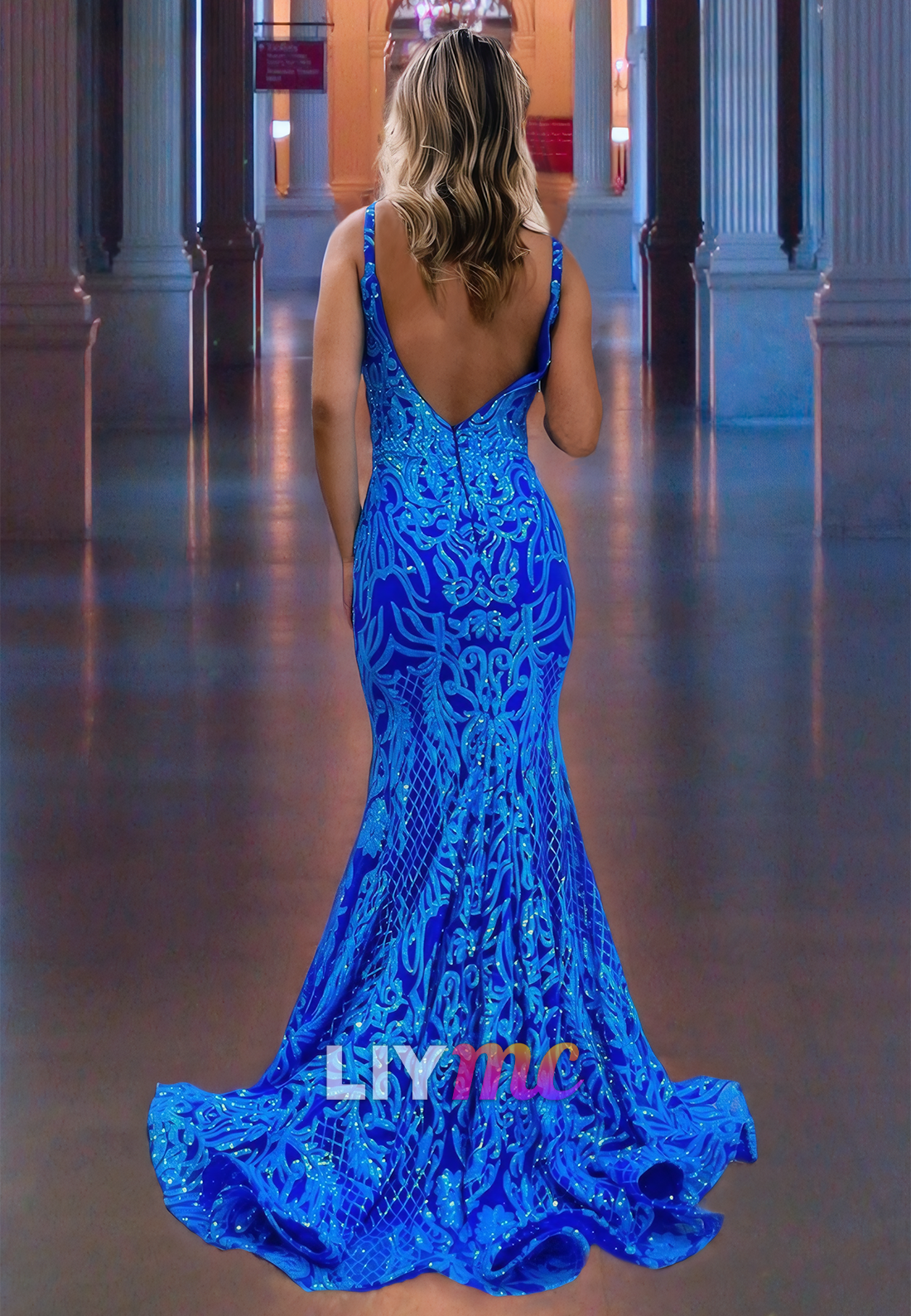 V-Neck Sleeveless Appliques Mermaid Prom Dress