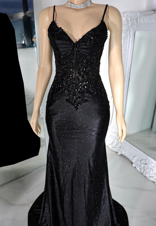 V-Neck Sleeveless Appliques Sleek Mermaid Prom Dress for Black Girls