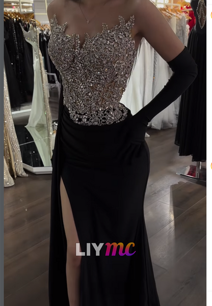 V-Neck Sleeveless Beaded Fitted Mermaid Prom Dress