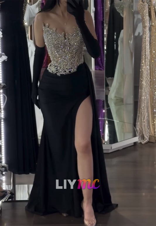 V-Neck Sleeveless Beaded Fitted Mermaid Prom Dress