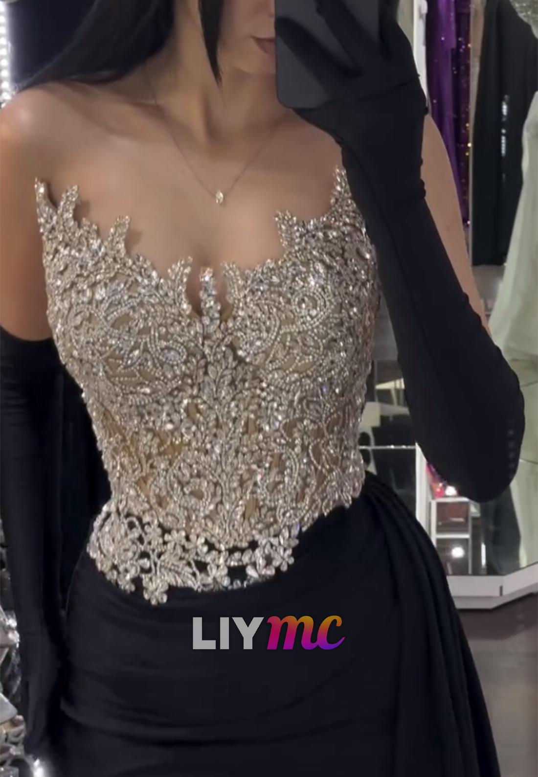 V-Neck Sleeveless Beaded Fitted Mermaid Prom Dress