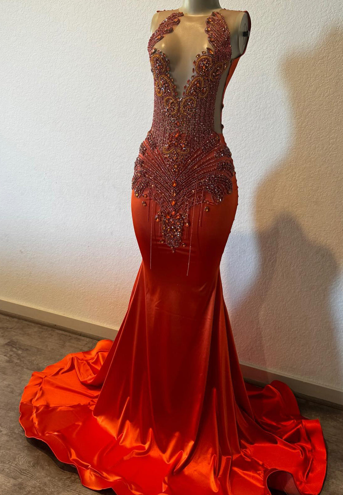 V-Neck Sleeveless Beaded Pleated Mermaid Prom Dress for Black Girls