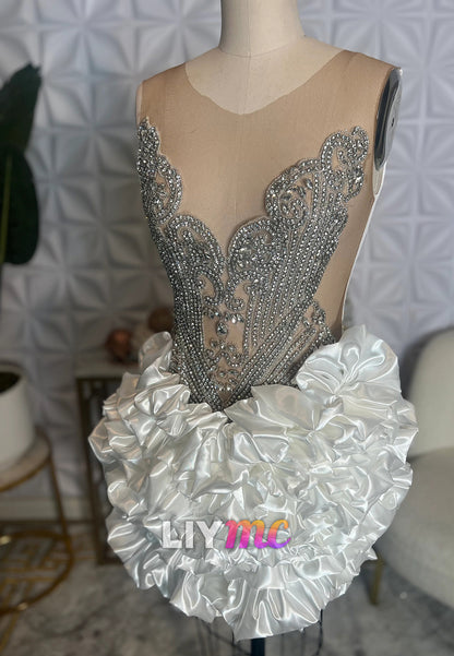 V-Neck Sleeveless Beaded Ruffled A-Line Homecoming Dress