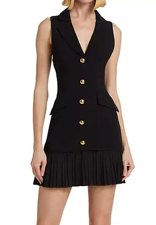 V-Neck Sleeveless Button A-Line Short Work Dress