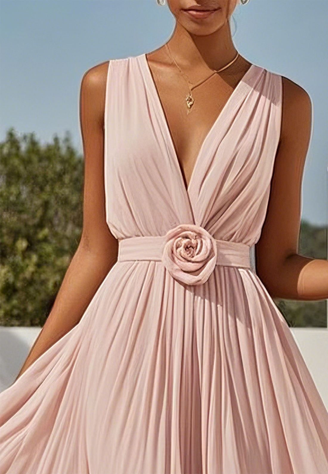 V-Neck Sleeveless Chiffon Pleated A-Line Cocktail Dress
