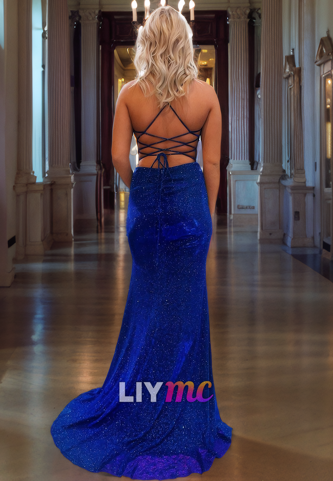 V-Neck Sleeveless Lace-Up Mermaid Prom Dress