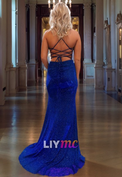 V-Neck Sleeveless Lace-Up Mermaid Prom Dress