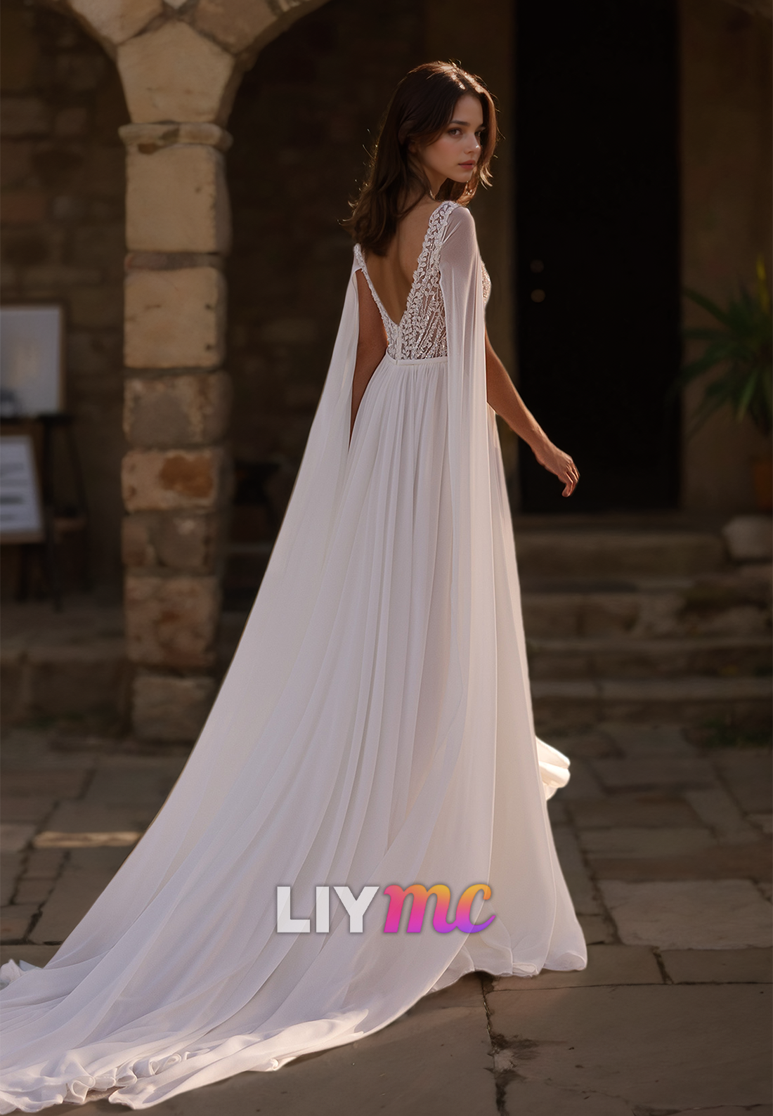 V-Neck Sleeveless Lace Appliques Pleated A-Line Beach Wedding Dress