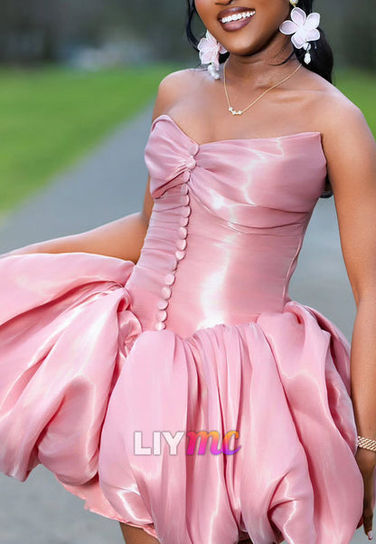 V-Neck Sleeveless Pink Short Party Birthday Dress