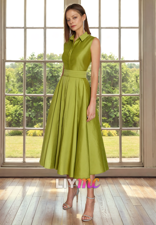 V-Neck Sleeveless Pleated A-Line Mother of Bride Dress Cocktail Dress