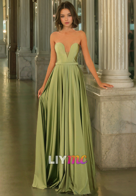 V-Neck Sleeveless Pleated A-Line Prom Dress