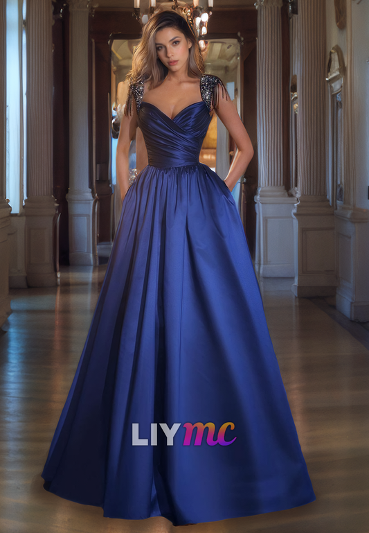 V-Neck Sleeveless Pleated A-Line Prom Dress