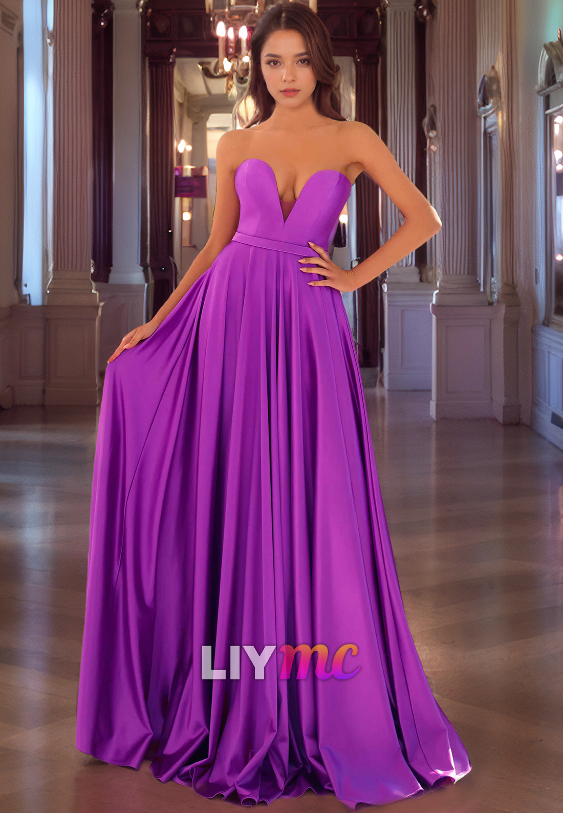 V-Neck Sleeveless Pleated A-Line Prom Dress