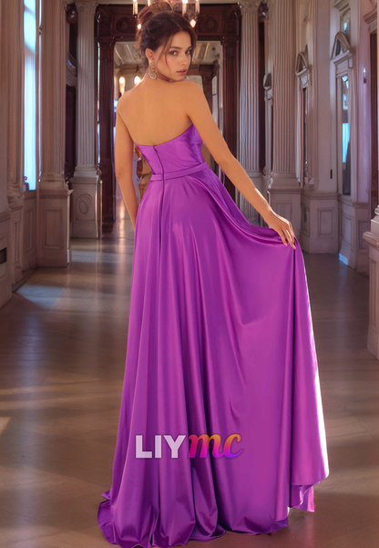 V-Neck Sleeveless Pleated A-Line Prom Dress