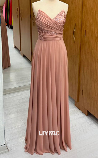 LP2250 - V-Neck Sleeveless Pleated Appliques Sleek Satin Cocktail Dress Prom Dress