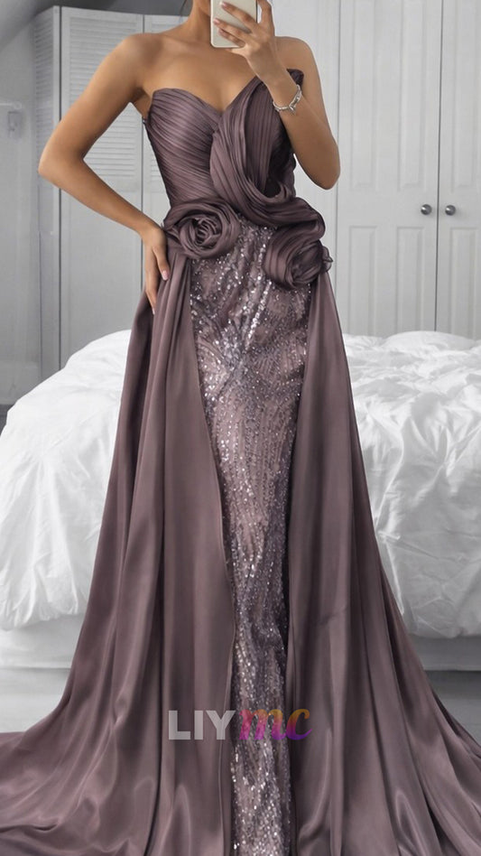 V-Neck Sleeveless Pleated Beaded Embroidery Mermaid Evening Dress