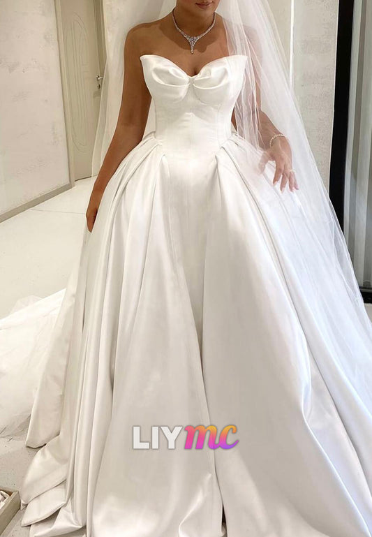 V-Neck Sleeveless Pleated Satin A-Line Wedding Dress