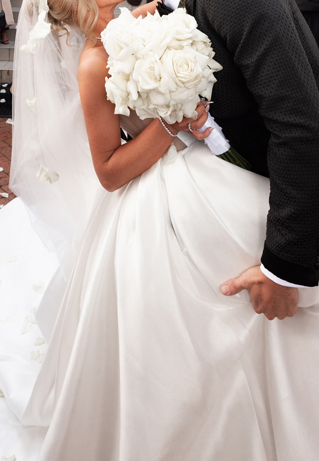 V-Neck Sleeveless Pleated Side Slit A-Line Satin Wedding Dress