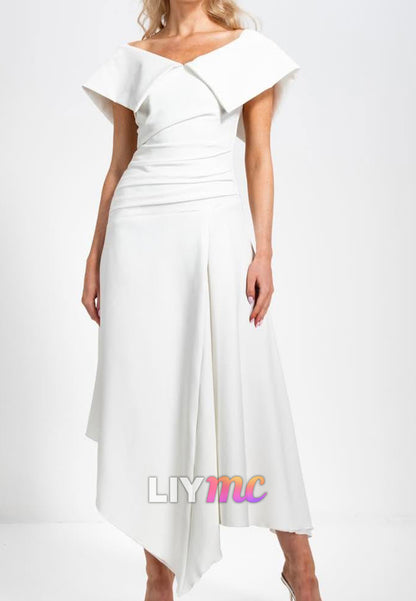 V-Neck Sleeveless Pleated Sleek A-Line Mother of Bride Dress