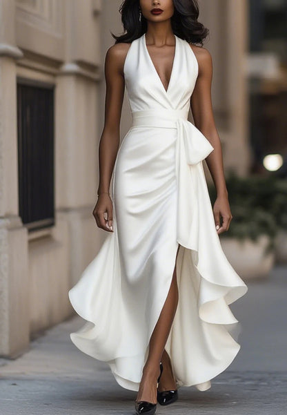V-Neck Sleeveless Ruched Sheath Wedding Guest Dress