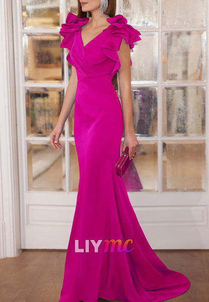 V-Neck Sleeveless Ruffled Mermaid Evening Dress