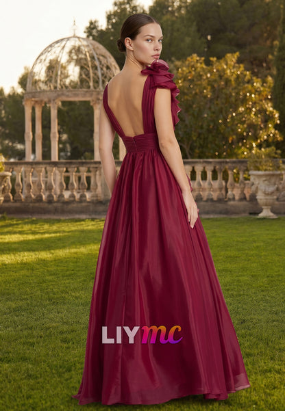 V-Neck Sleeveless Ruffles A-Line Evening Dress