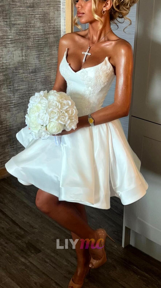 V-Neck Sleeveless Satin A-Line Short Wedding Dress