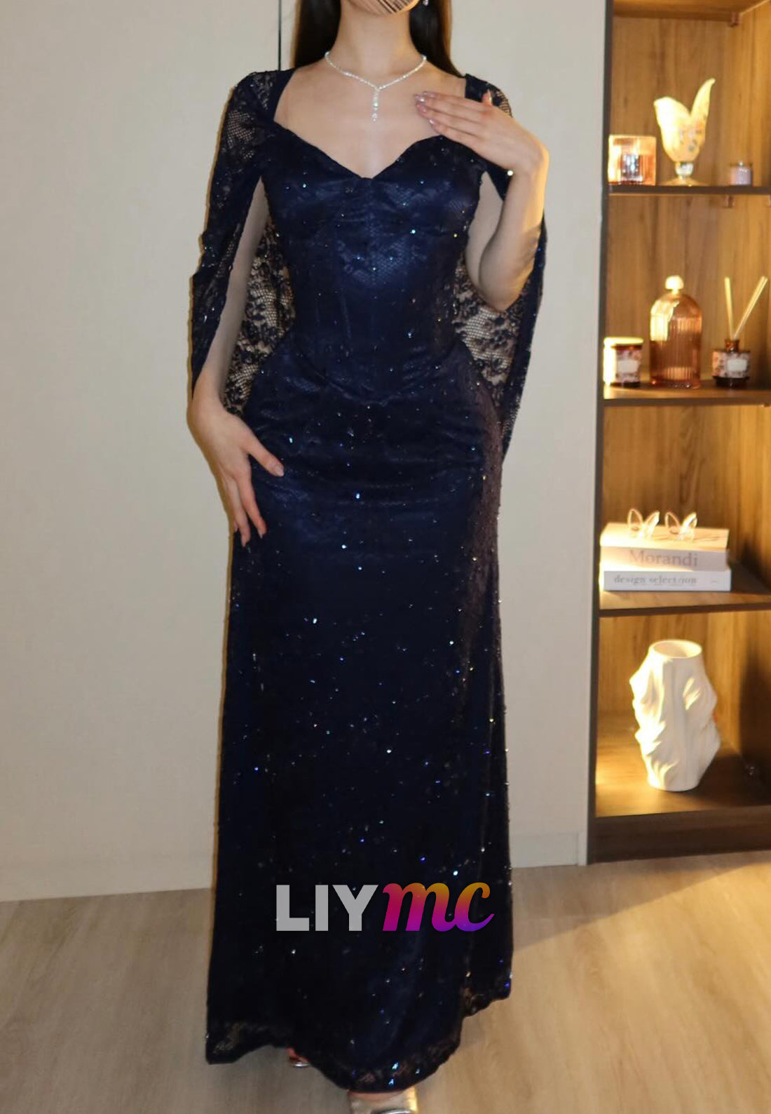 V-Neck Sleeveless Sequins Appliques Mermaid Evening Dress