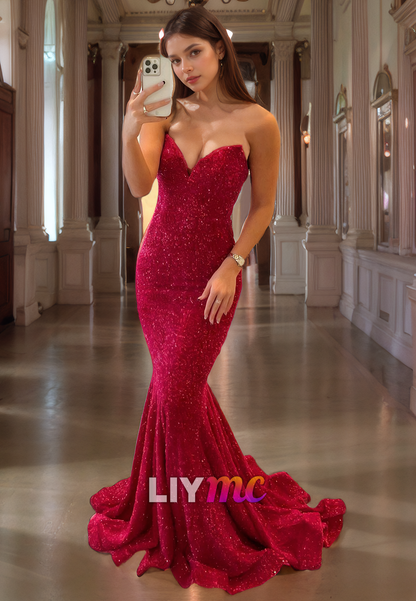 V-Neck Sleeveless Sequins Mermaid Prom Dress