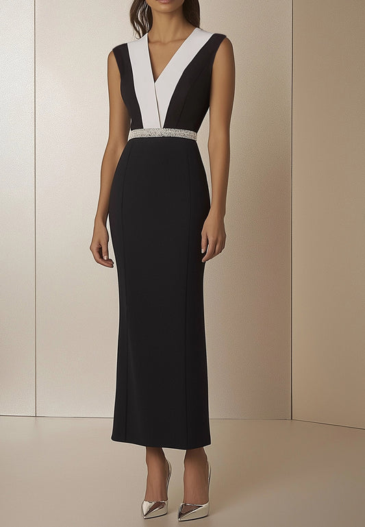 V-Neck Sleeveless Sheath Ankle-Length Work Dress