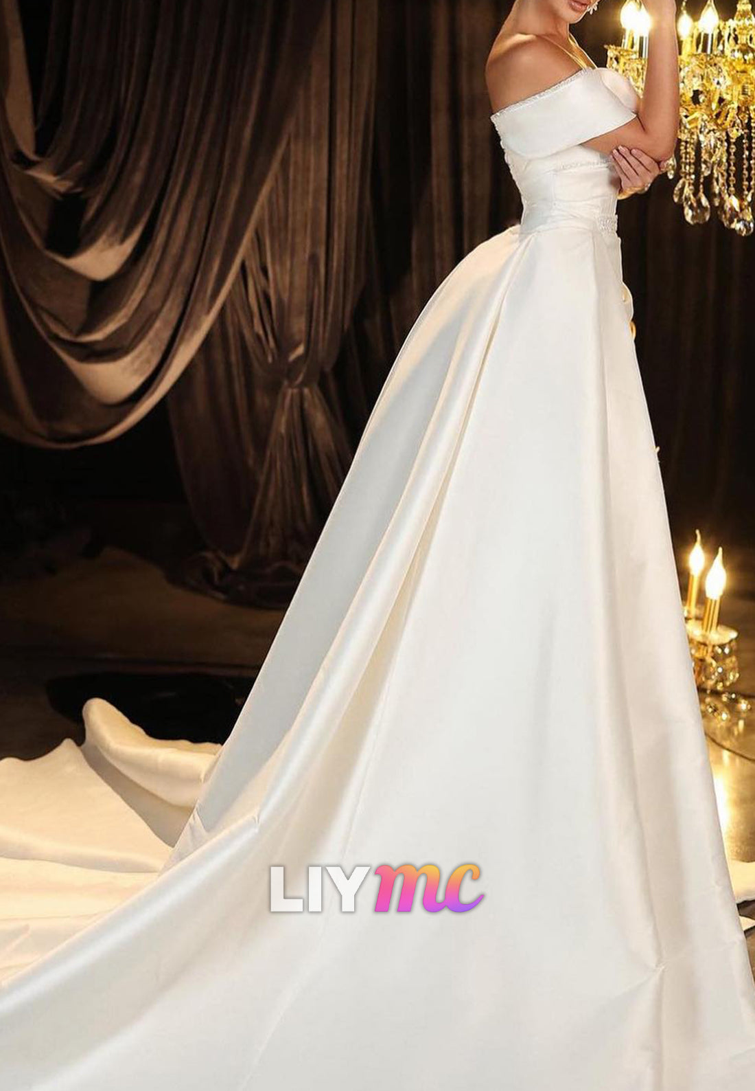 V-Neck Sleeveless Side Slit Mermaid Satin Mermaid Wedding Dress