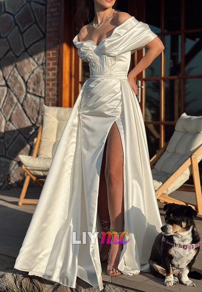 V-Neck Sleeveless Side Slit Sheath Wedding Dress