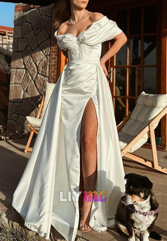 V-Neck Sleeveless Side Slit Sheath Wedding Dress