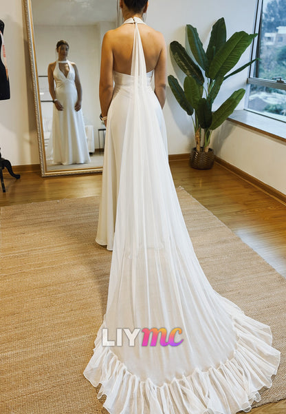 V-Neck Sleeveless Sleek A-Line Simple Beach Wedding Dress