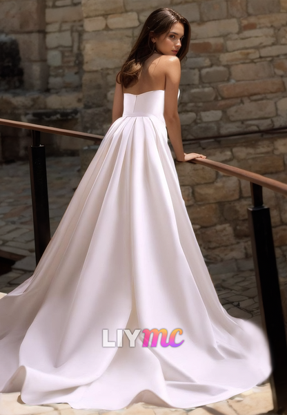 V-Neck Sleeveless Sleek Pleated Mermaid Sweep Strain Wedding Dress