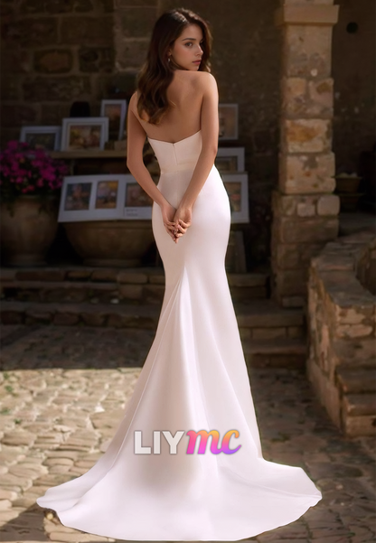 V-Neck Sleeveless Sleek Pleated Mermaid Sweep Strain Wedding Dress