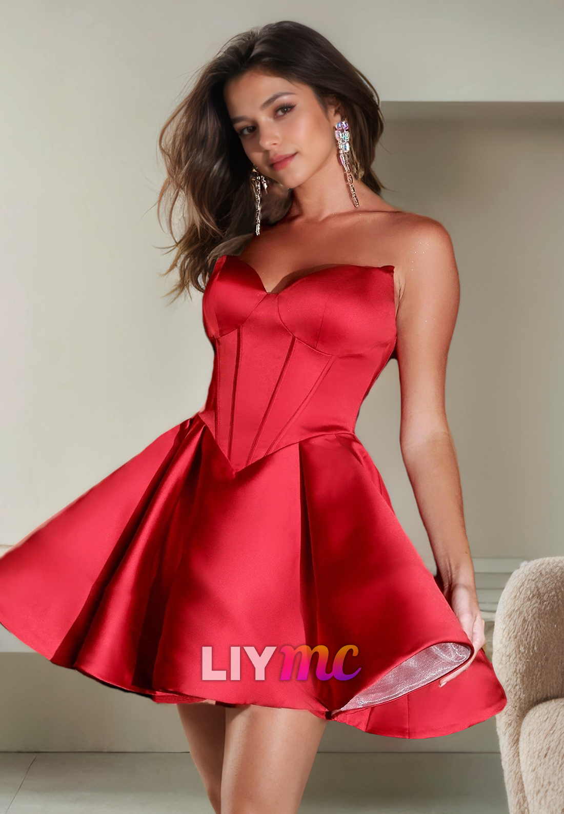 V-Neck Sleeveless Sleek Satin Pleated A-Line Short Homecoming Dress