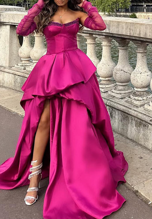 V-Neck Sleeveless Tiered High Low A-Line Prom Dress