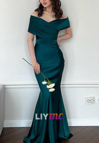 V-Neck Sleeves Fitted Sleek Mermaid Evening Dress